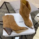 Brown Isabel Marant Boots Genuine Suede Leather Isabel Marant Lamsy Studs Shoes Ankle Boots