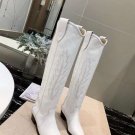 Western Cowboy Boots Isabel Marant Boots White Calf Leather Embroidery Knee Boots Denzy Shoes
