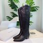 Isabel Marant Denvee Tall Boots Calfskin Studded Embroidery Knee-high Western Cowboy Boots Shoes