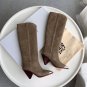 Isabel Marant Lamsy Heeled Boots Triangular Heel Metal Cap Pull On Pointed Toe Leather Sole Shoes