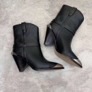 Isabel Marant Lamsy Boots Black Genuine Leather Pointed Toe Metal Toe Cowboy Boots Isabel Shoes