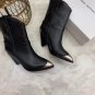 Isabel Marant Lamsy Boots Black Genuine Leather Pointed Toe Metal Toe Cowboy Boots Isabel Shoes