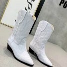 Woman Shoes Isabel Marant Boots Isabel Marant Western Cowboy Embroidered Duerto White Ankle Boots