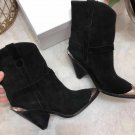 Fashion Woman Shoes Isabel Marant Boots Black Suede Isabel Marant Lamsy Metal Toe Ankle Boots