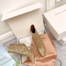 Fashion Woman Shoes Amina Muaddi Glitter Iman Boots Sculptural Heel Fashion Show Gold Boots