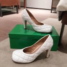 Woman Shoes Pumps Quilted Puffy White Leather Pumps