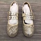 Woman Shoes Miumiu Gold Bling Ballerinas Flats Belts Belted Miu Miu Ballerina Shoes