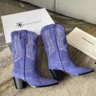 Woman Shoes Isabel Marant Boots Embroidered Stitch Western Cowboy Boots Punk Purple Suede Shoes