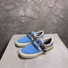 Man Shoes Amiri Sneakers Bandana Chain Embellished Leather-trimmed Suede Slip-on Blue Sneakers