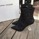Woman Boots Amina Muaddi Glitter Iman Boots Black 8.5CM Clear Heel Fashion Shoes