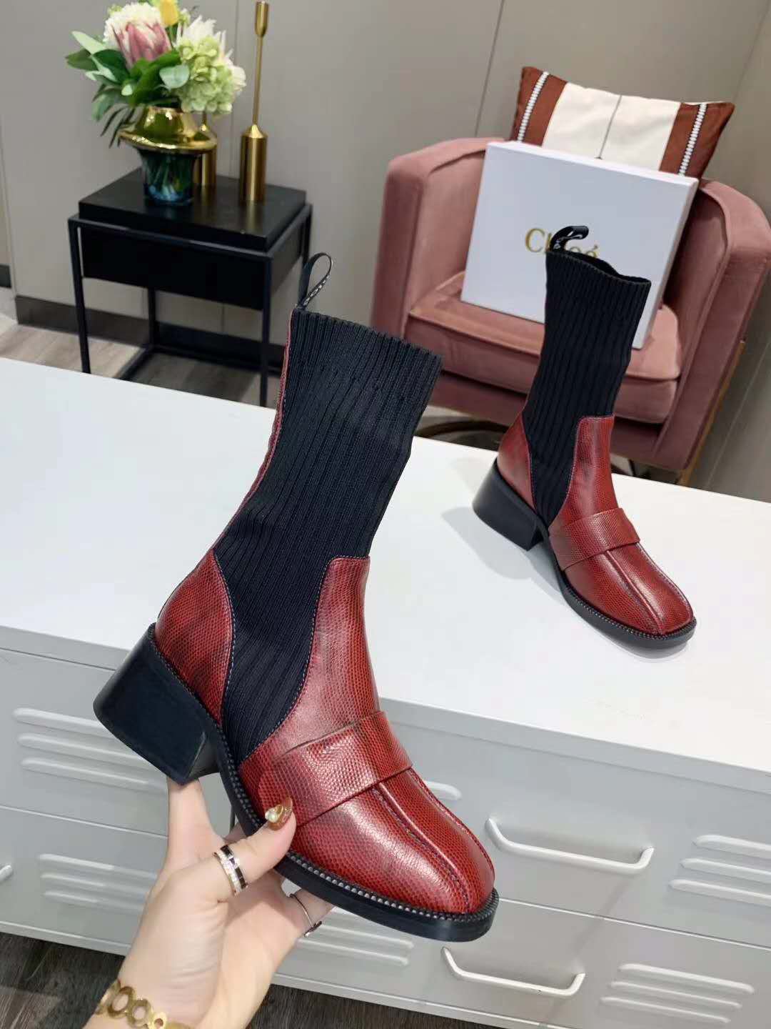 red leather sock boots