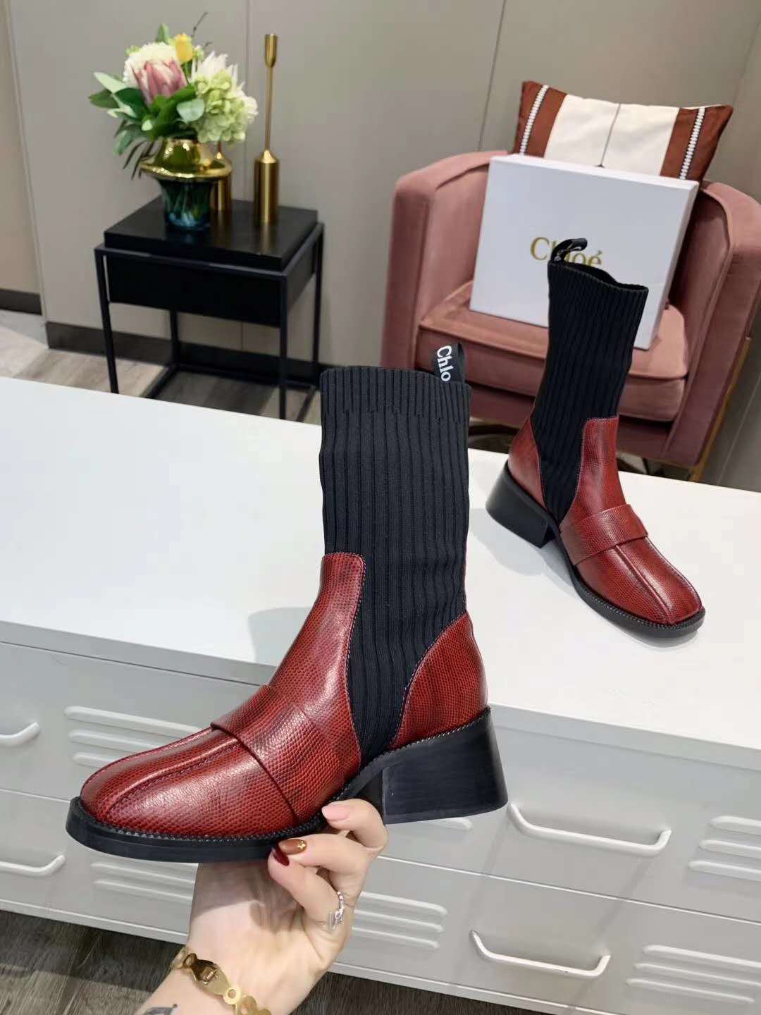 red leather sock boots