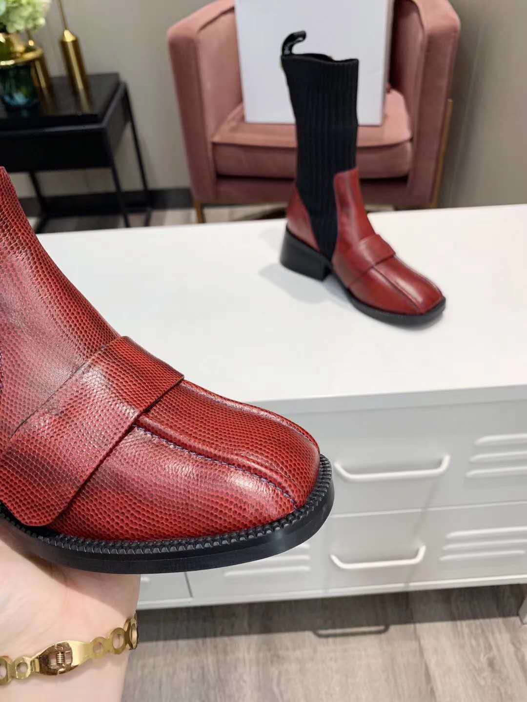 red leather sock boots