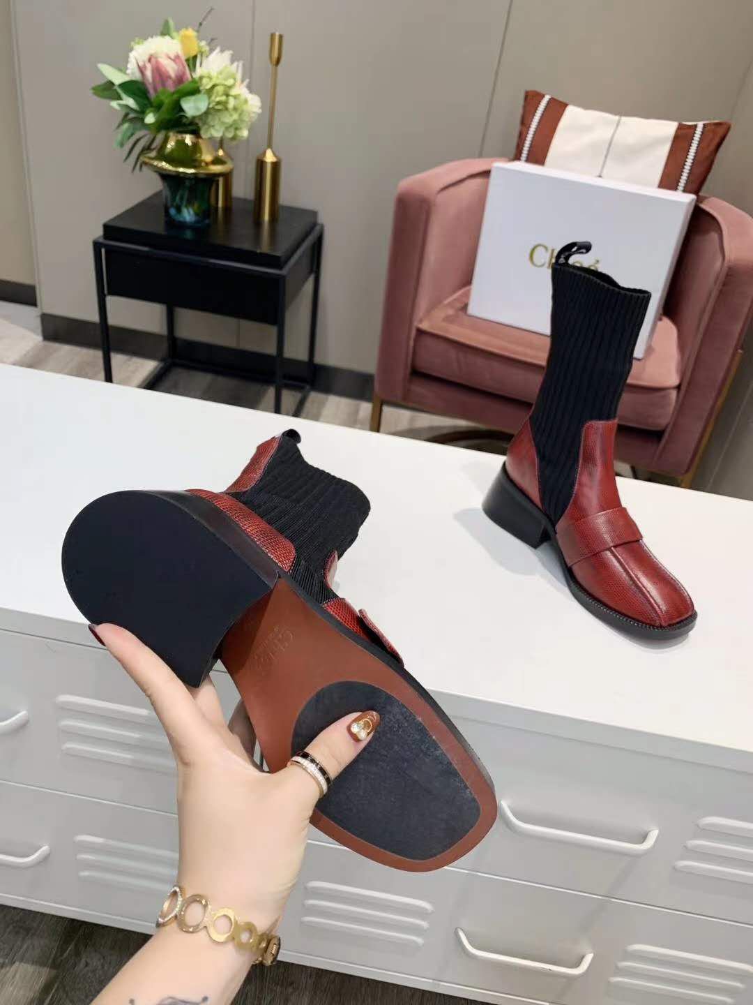 red leather sock boots