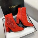Women Shoes Aquazzura Boots Crystal Diamonds 8.5cm Heel Red Leather Boots