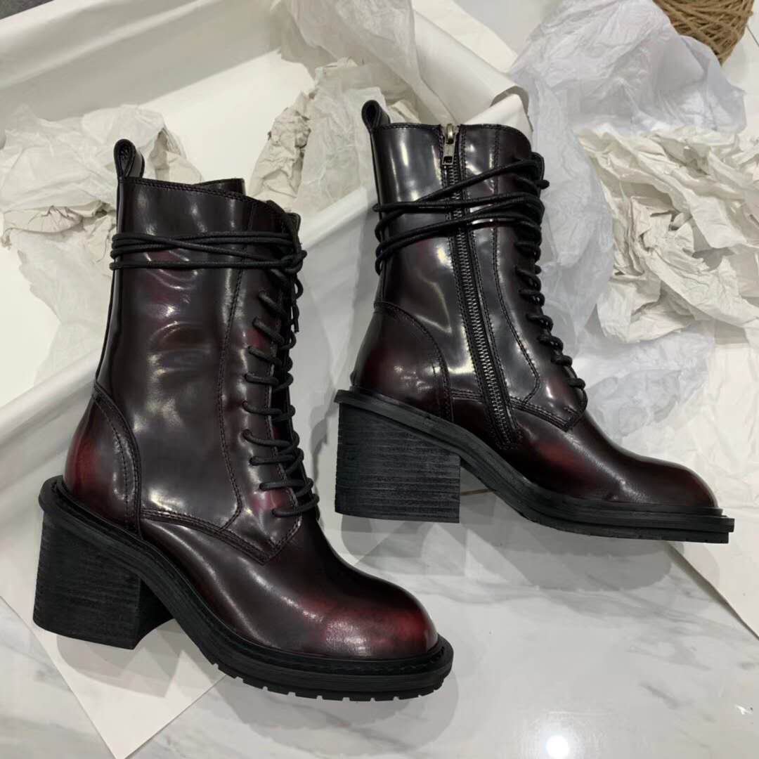 Women Shoes Ann Demeulemeester Boots Lace-Up Leather Ankle Boots