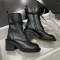 Women Shoes Ann Demeulemeester Boots 8cm Heel Leather Combat Black Boots