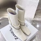 Women Shoes Nina Zarqua Boots Pearl Chain White Patent Leather Boots
