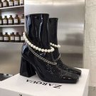 Women Shoes Nina Zarqua Boots Pearl Chain Black Patent Leather Boots