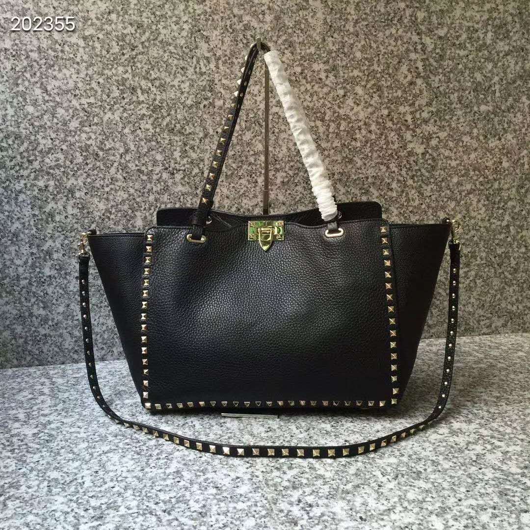 Women Bag Rockstuds Handbag Medium Rockstud Bag Black Leather Tote