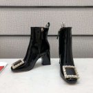 Women Shoes Roger Vivier Boots Black Tres Vivier Strass Patent Leather Ankle Boots