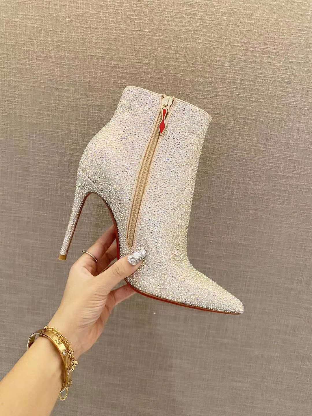 Women Shoes Paris Red Sole Boots 10cm Heel Crystal Bling Bling Boots