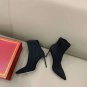 Women Shoes Rene Caovilla Boots Sock Stretch Bling Bling 9.5cm Heel Black Ankle Boots