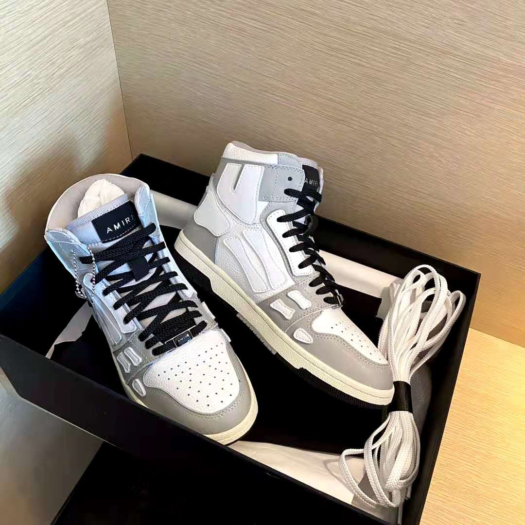 Men's Shoes Amiri Sneakers Runway Skel Top Grey White Leather Bones ...