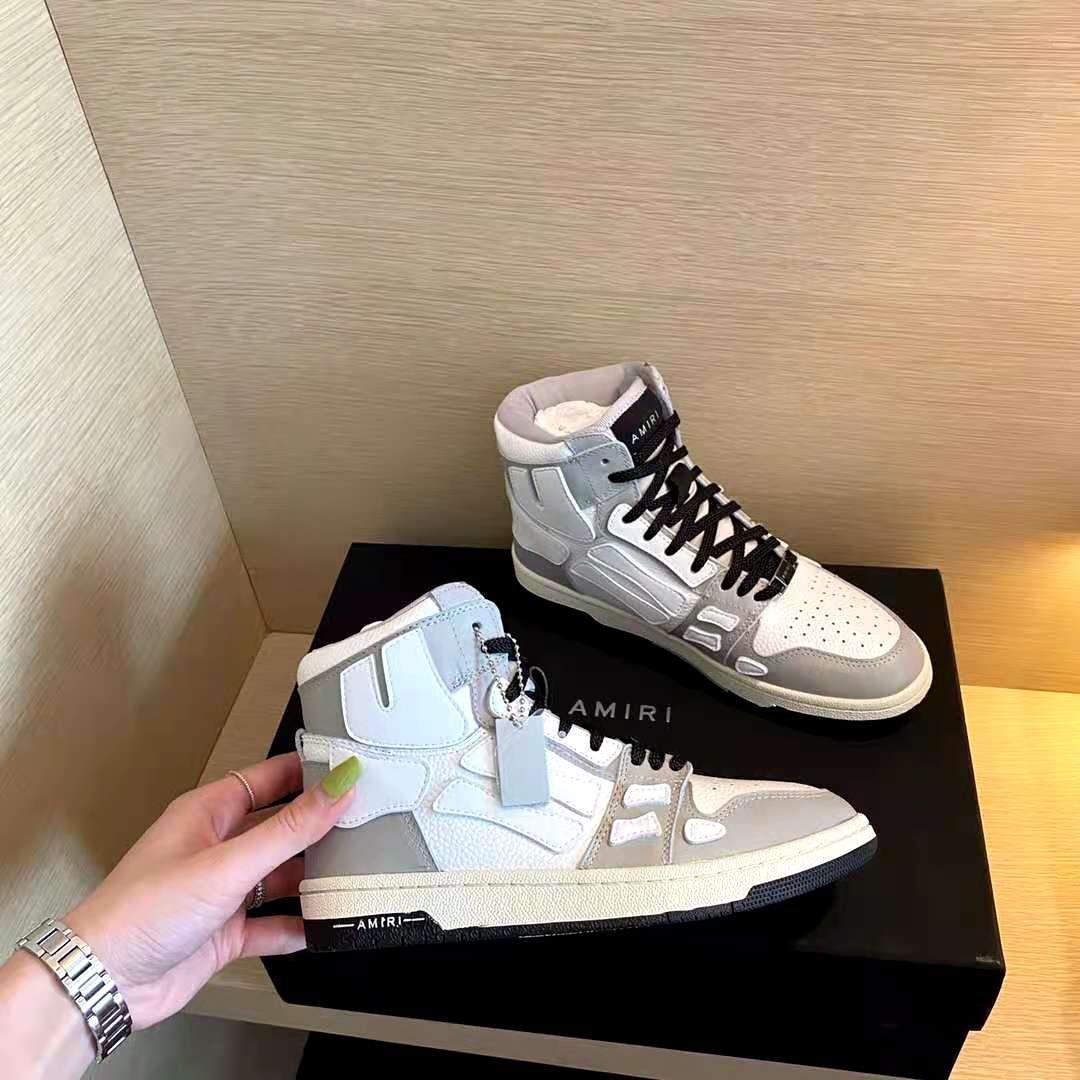 Men's Shoes Amiri Sneakers Runway Skel Top Grey White Leather Bones