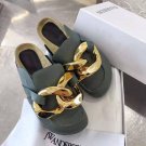 Women's Shoes Jw Anderson Loafers Gold Chain Genuine Leather Anderson Chain Slide Mules