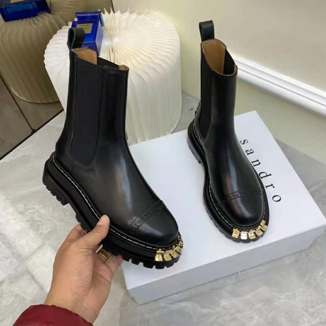 Women's Shoes Sandro Paris Boots Black Genuine Leather Elasticated ...