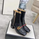 Women's Shoes Italy Gg Boots Web Stripe Double Zipper Black Gg Ankle Boots 7.5cm Heel