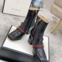 Women's Shoes Italy Gg Boots Web Stripe Double Zipper Black Gg Ankle Boots 7.5cm Heel