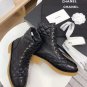 Women's Shoes Paris Cc Boots Quilted Black Leather Lace-up Combat Boots