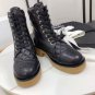 Women's Shoes Paris Cc Boots Quilted Black Leather Lace-up Combat Boots