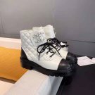 Women's Shoes Quilted Gold Cc Chain Combat Boots Lace Up Tie Paris Coco Boots White Leather