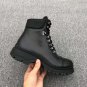 Men's Shoes Lace-up Hiking Boots Black Calf Leather Ridged Rubber Sole Hiking Boots Luxury