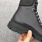 Men's Shoes Lace-up Hiking Boots Black Calf Leather Ridged Rubber Sole Hiking Boots Luxury