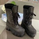 Women's Shoes Monolith Boots Gabardine Shearling-lined Hiking Boots Black Genuine Leather