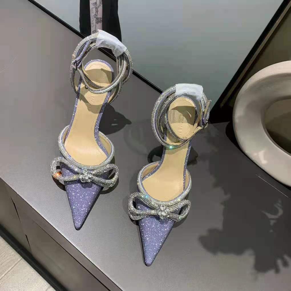 mach & mach glitter double crystal bow pointed toe pump