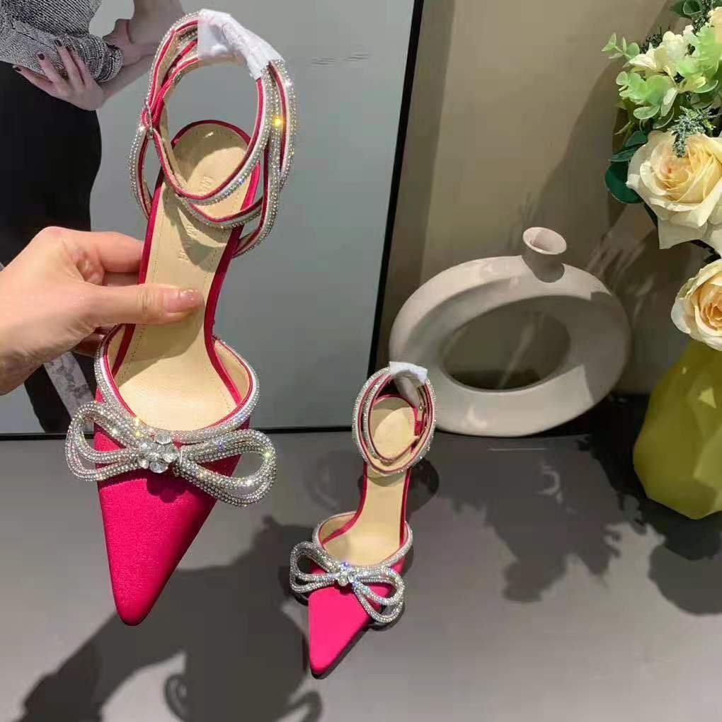 glitter double crystal bow pointed toe pump mach & mach