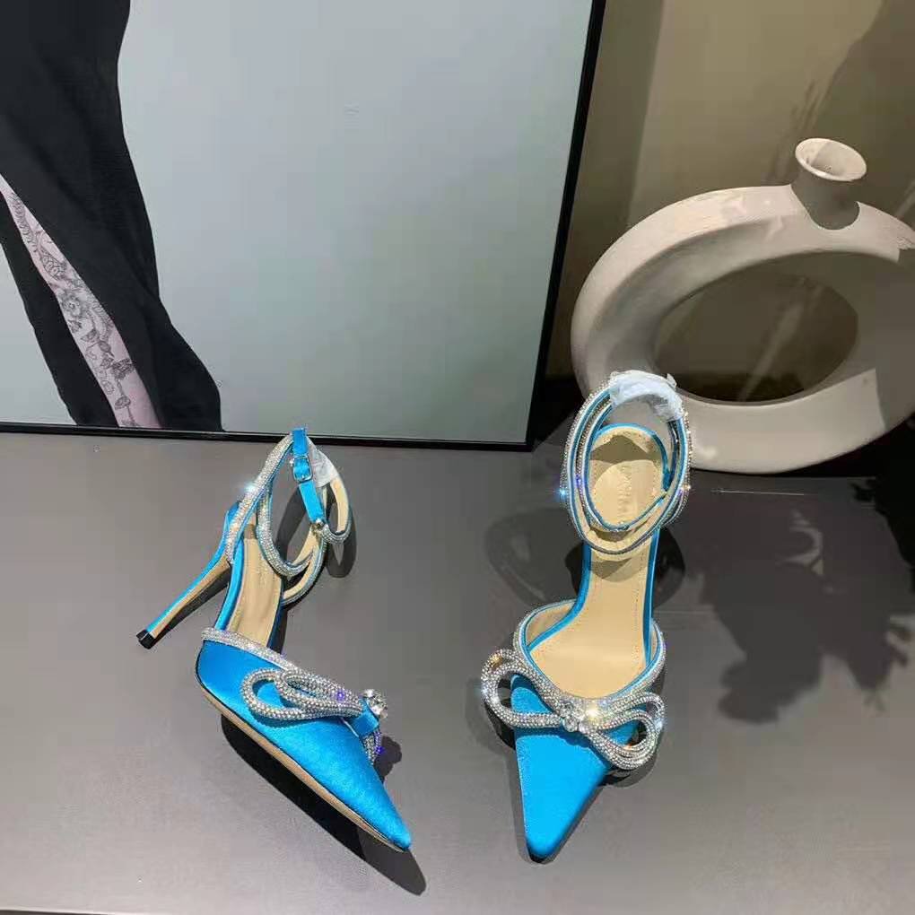 glitter double crystal bow pointed toe pump mach & mach
