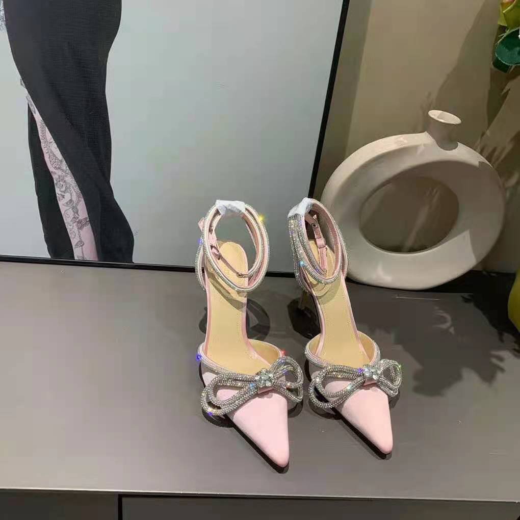 glitter double crystal bow pointed toe pump
