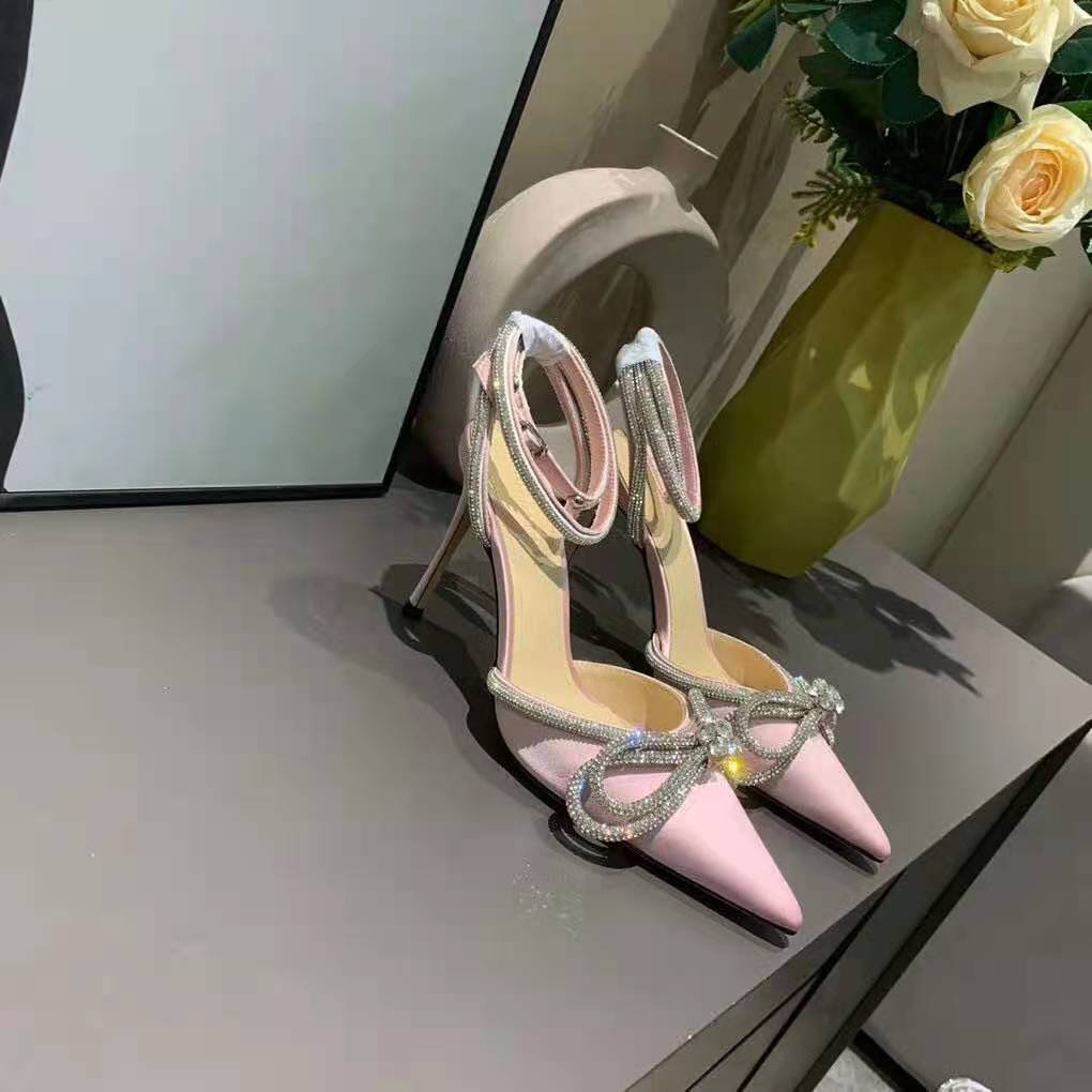 glitter double crystal bow pointed toe pump