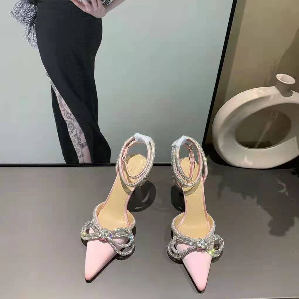 glitter double crystal bow pointed toe pump