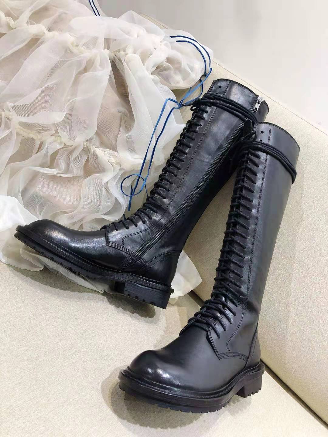 Women's Shoes Ann Demeulemeester Boots Tall Black Leather Laceup