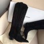 Women's Shoes Paris Isabel Marant Boots Denzy Black Genuine Suede Knee Boots Embroidered