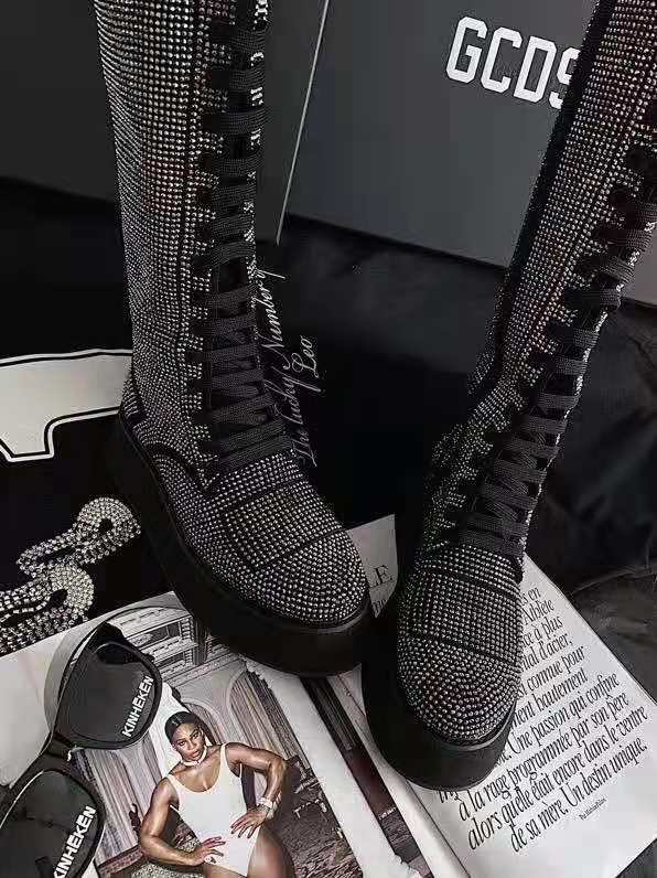 Women's Shoes Gcds Boots Foaming Sole Diamonds Laceup Fashion Boots