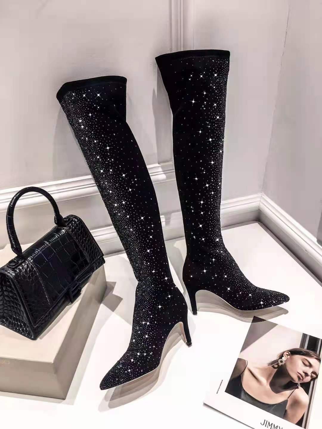 thigh high diamond boots