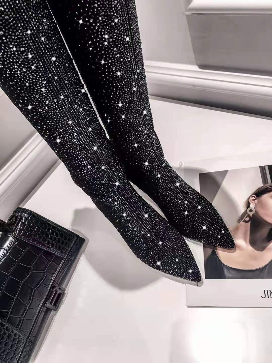 thigh high diamond boots